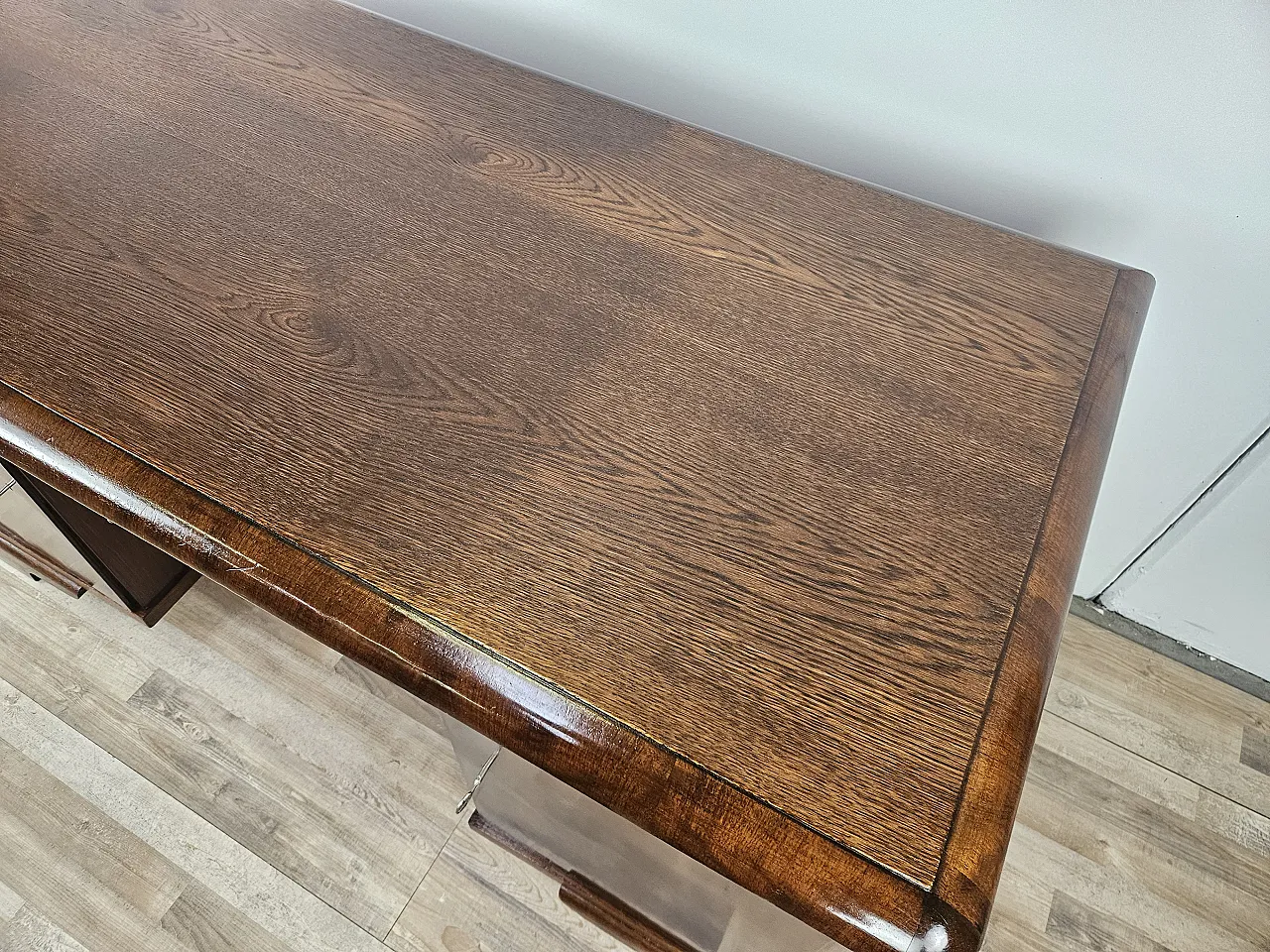 Open desk Art Decò in oak with drawers, 1930 10