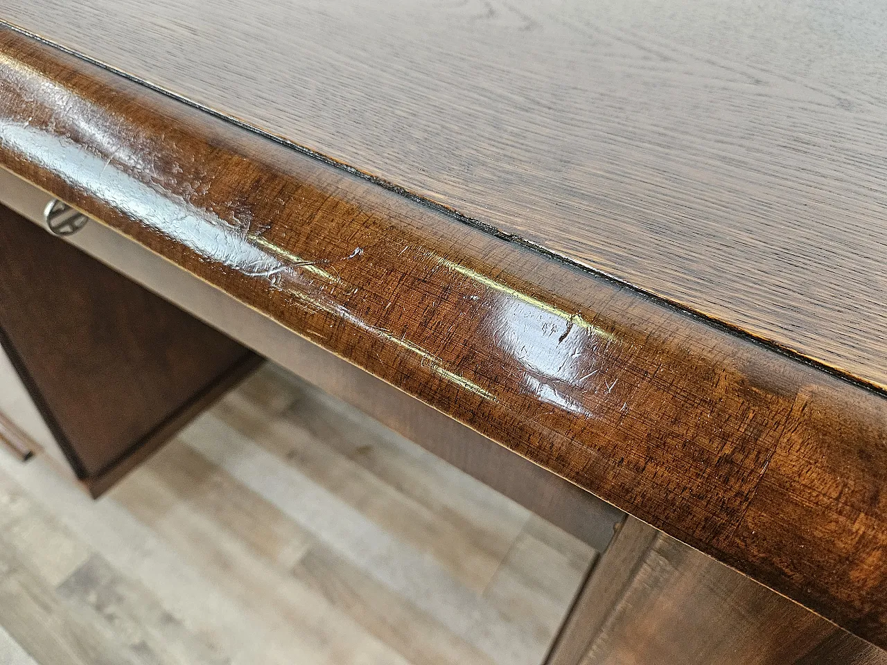 Open desk Art Decò in oak with drawers, 1930 12