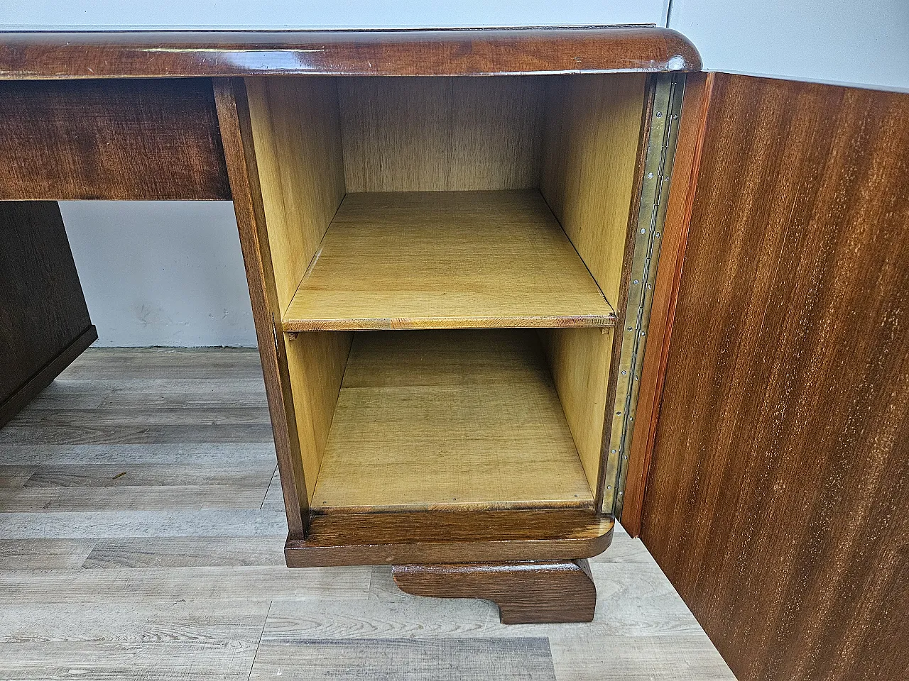 Open desk Art Decò in oak with drawers, 1930 17