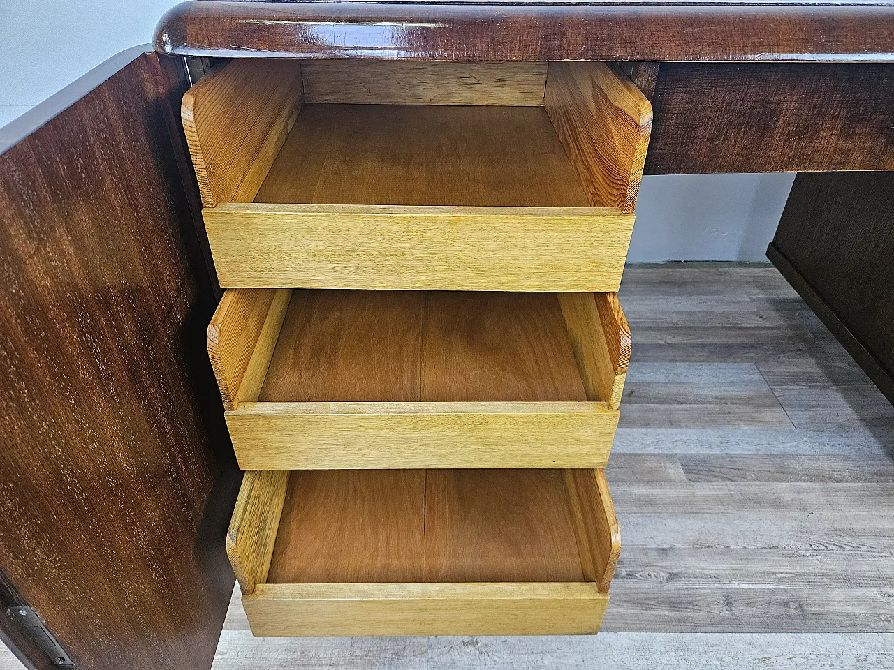 Open desk Art Decò in oak with drawers, 1930 23