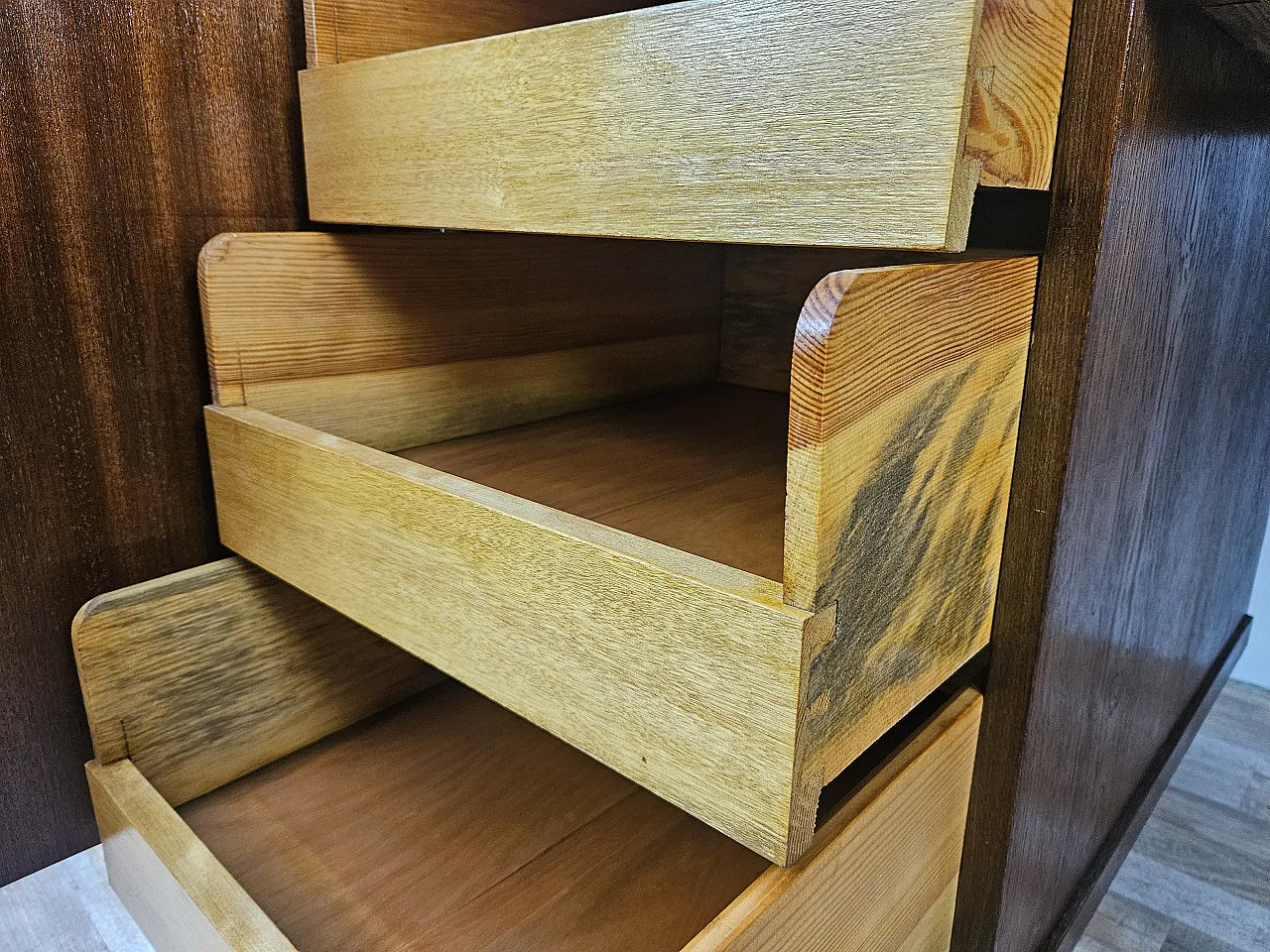 Open desk Art Decò in oak with drawers, 1930 25