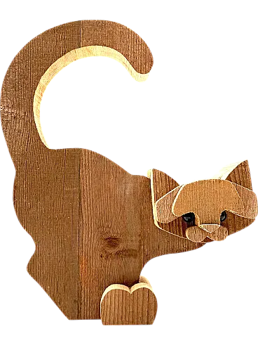 Bottega Michelangeli, Cat Wood Sculpture, Orvieto Italy 1970s