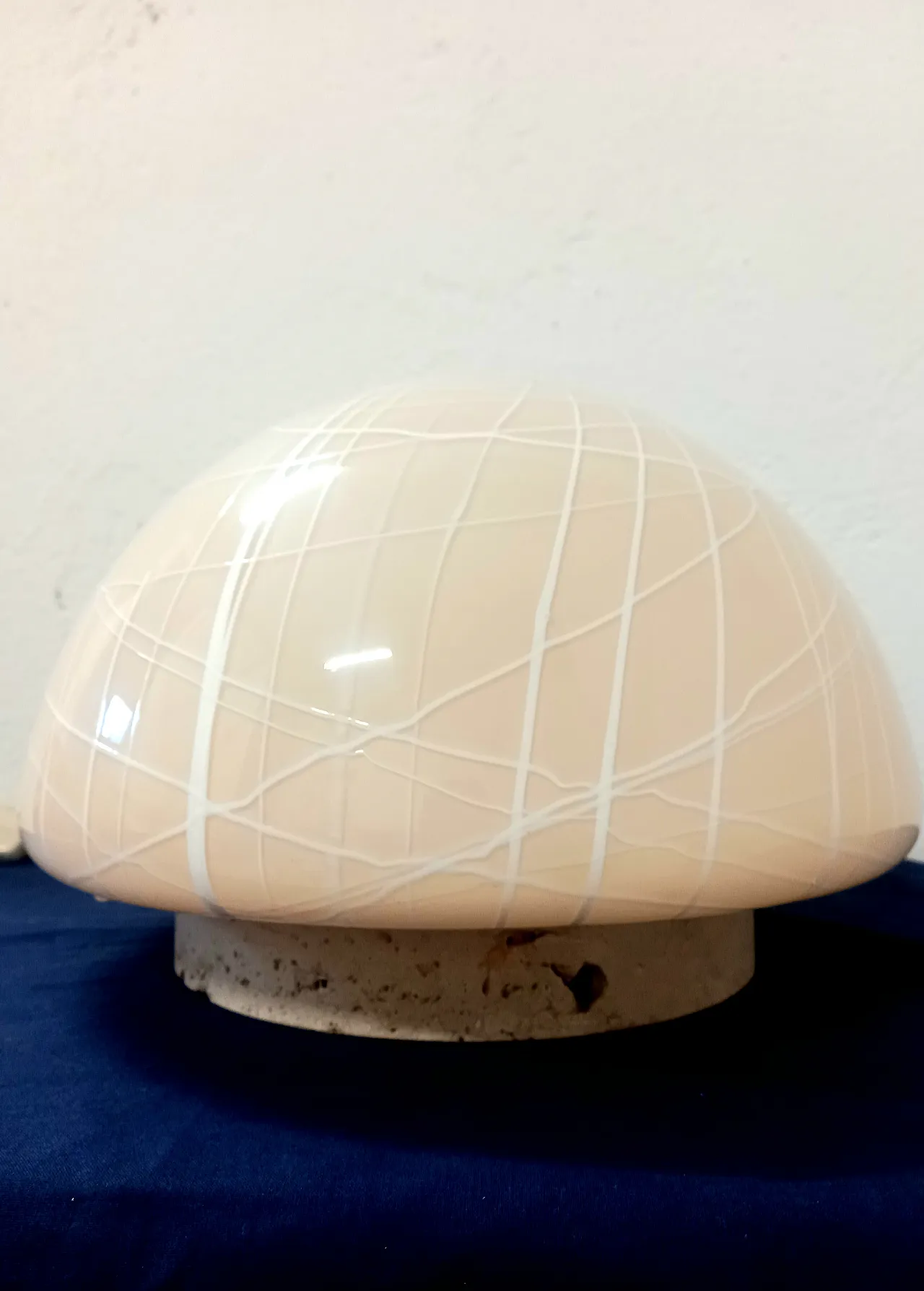 Glass table lamp and travertine, 90s 1