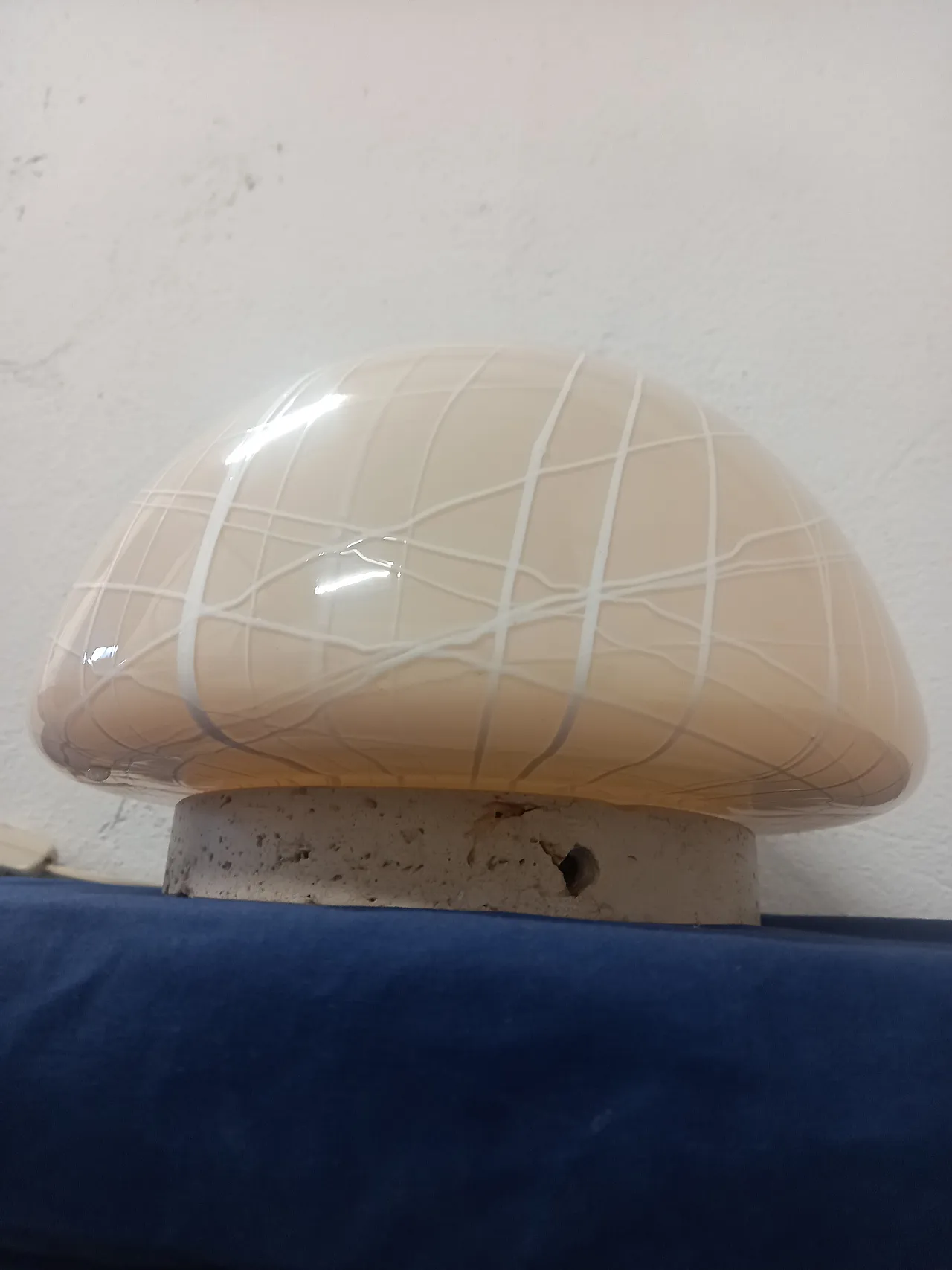 Glass table lamp and travertine, 90s 5