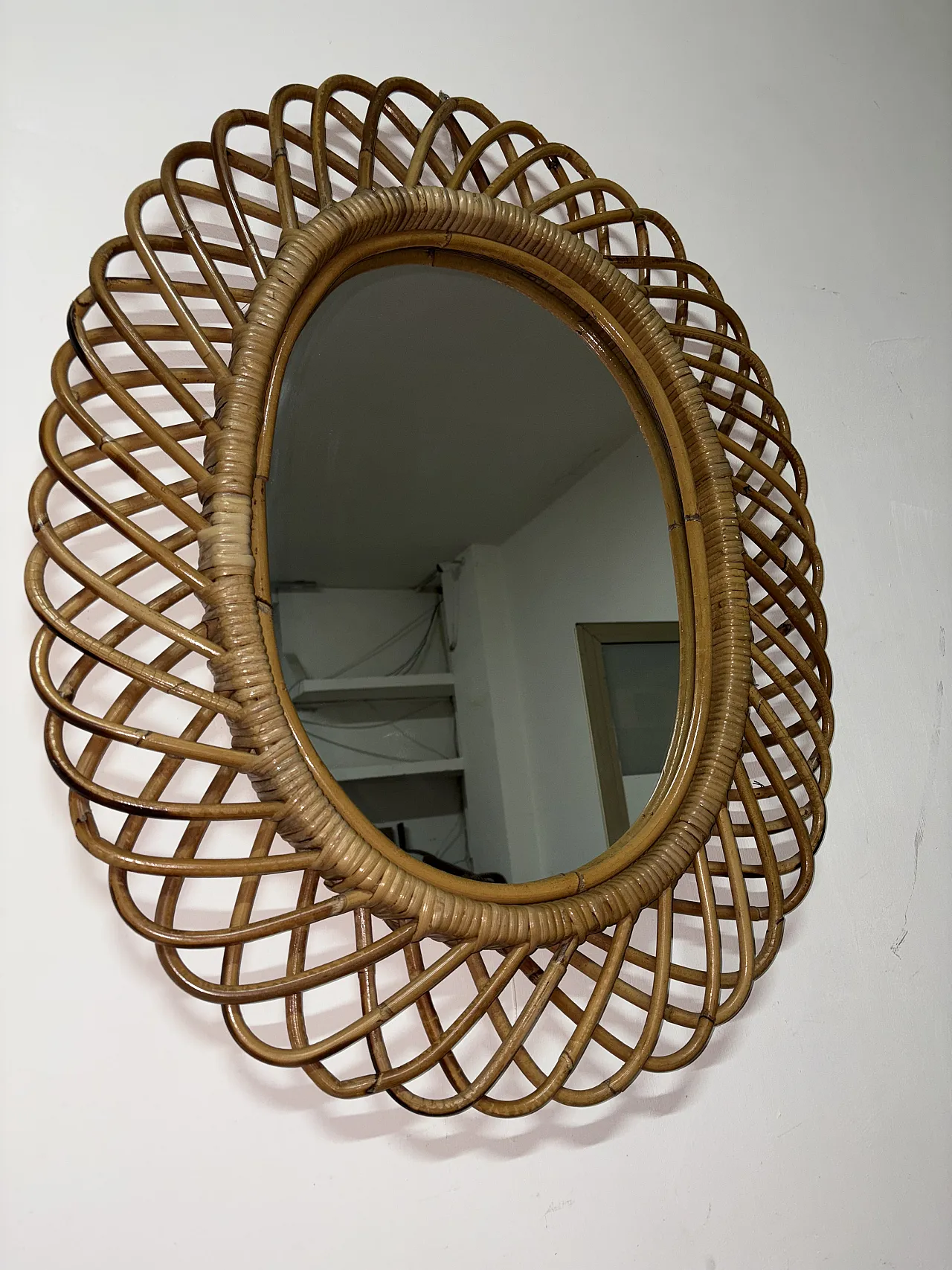 Specchio vimini di Franco Albini per Bonacina, anni '70 2