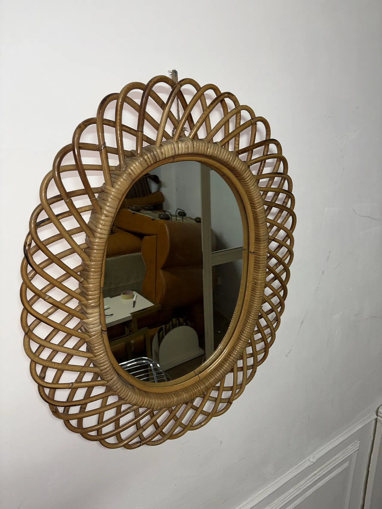 Specchio vimini di Franco Albini per Bonacina, anni '70 3