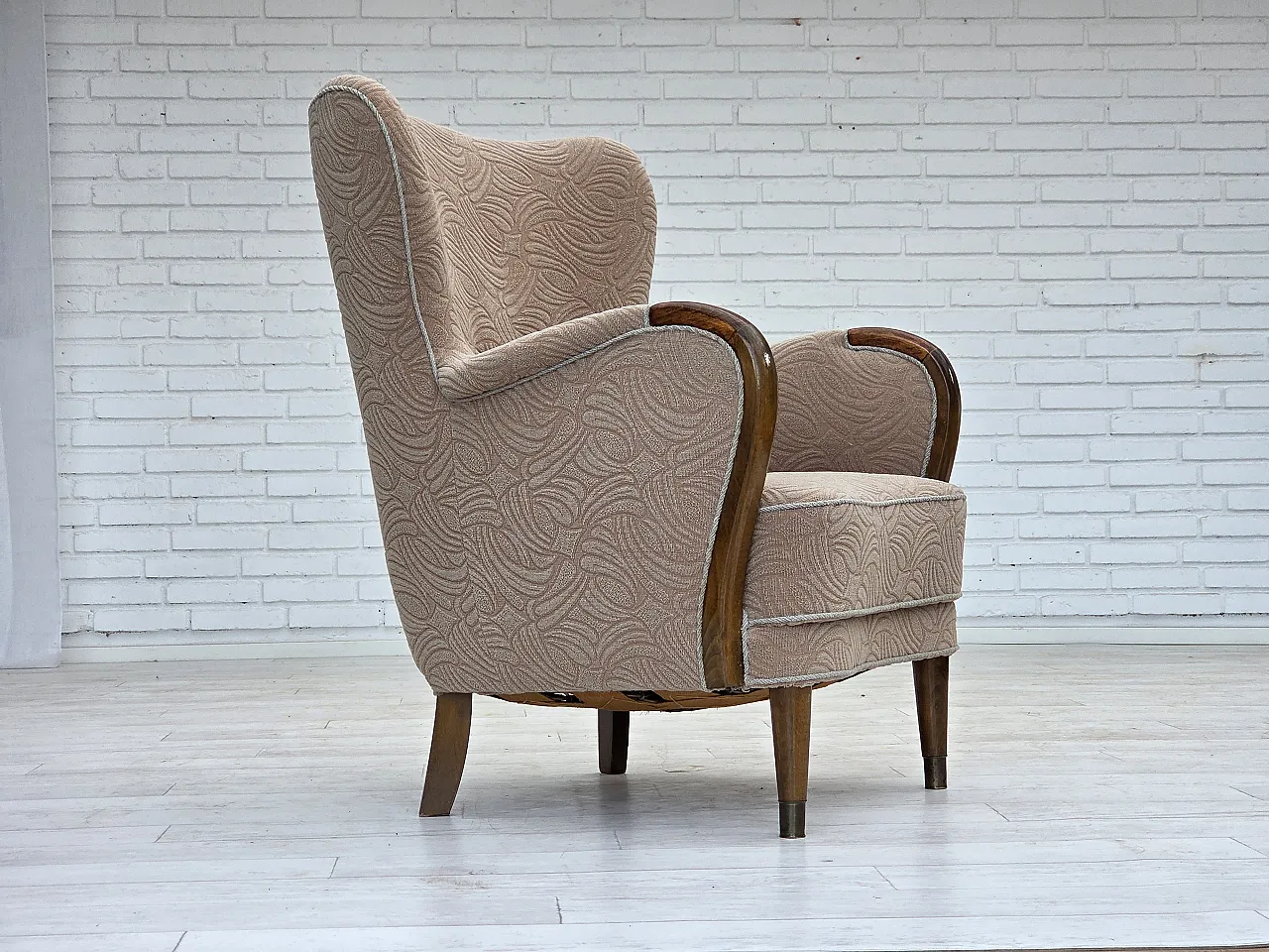 Danish armchair by Slagelse Møbelværk, blend wool fabric. 1960s 1