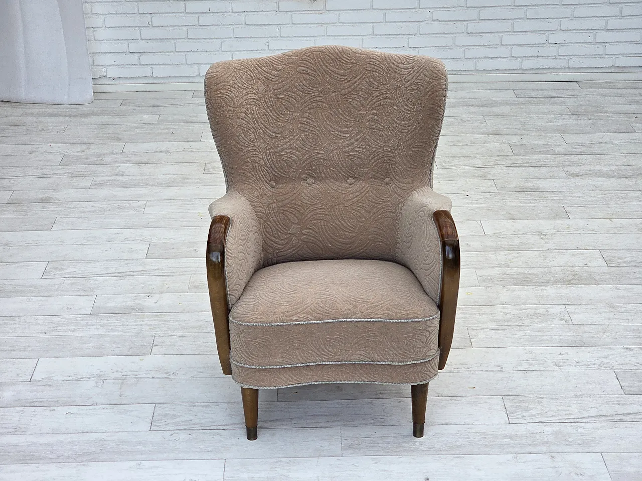 Danish armchair by Slagelse Møbelværk, blend wool fabric. 1960s 9