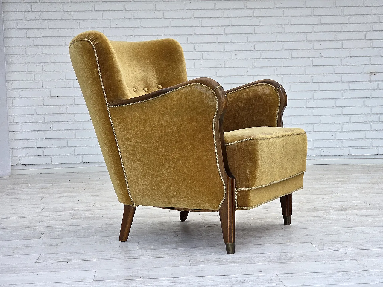 Danish armchair velour, beech wood, original, 1960s 1