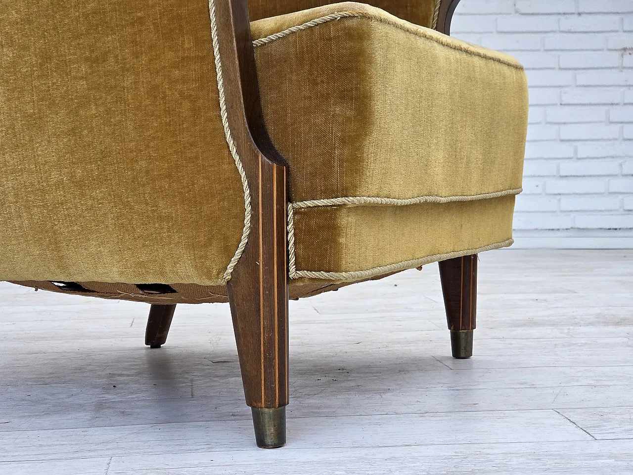 Danish armchair velour, beech wood, original, 1960s 2