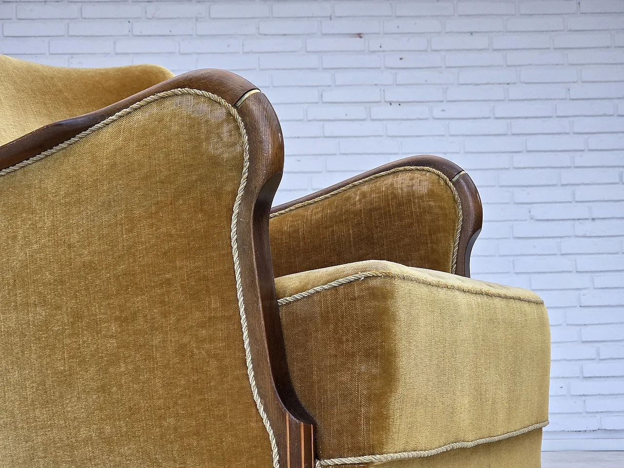 Danish armchair velour, beech wood, original, 1960s 3