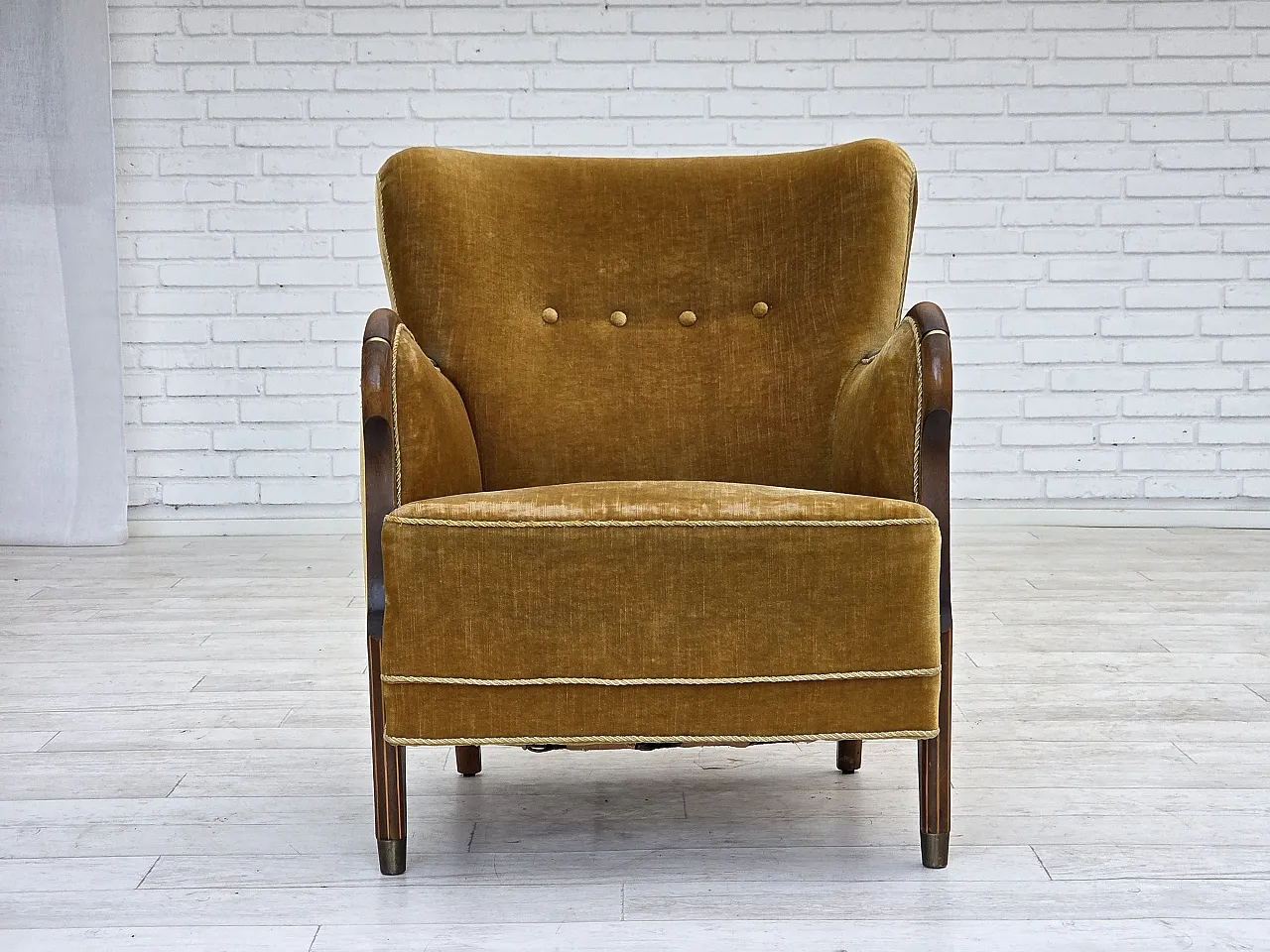 Danish armchair velour, beech wood, original, 1960s 7