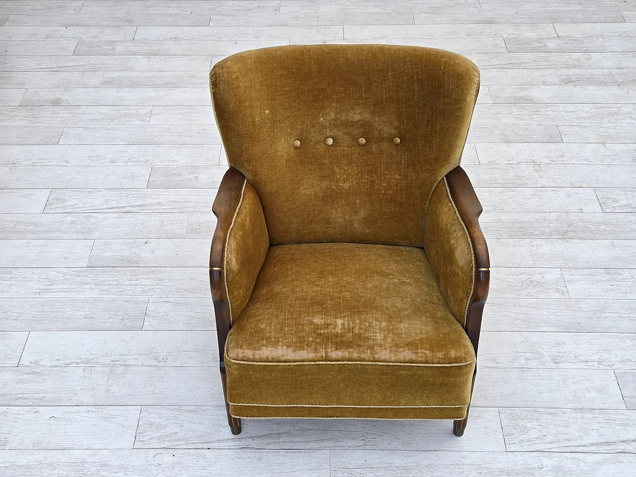 Danish armchair velour, beech wood, original, 1960s 8