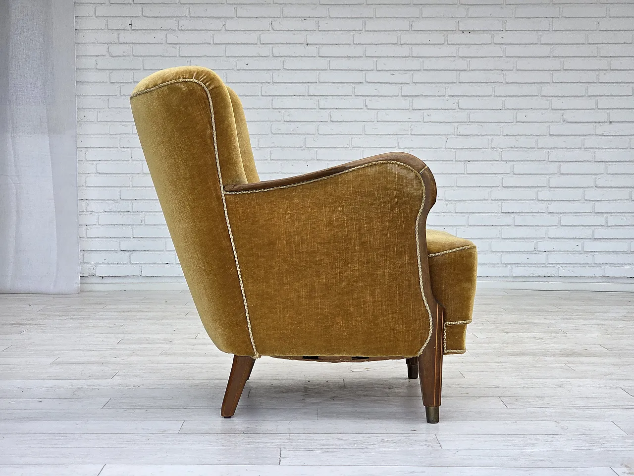 Danish armchair velour, beech wood, original, 1960s 10