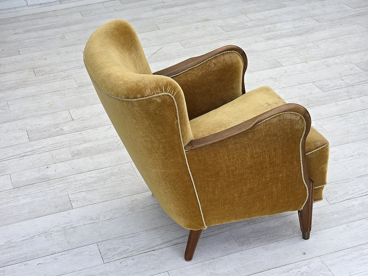 Danish armchair velour, beech wood, original, 1960s 11