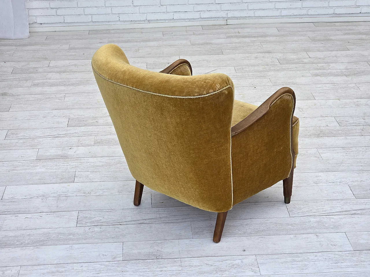 Danish armchair velour, beech wood, original, 1960s 12