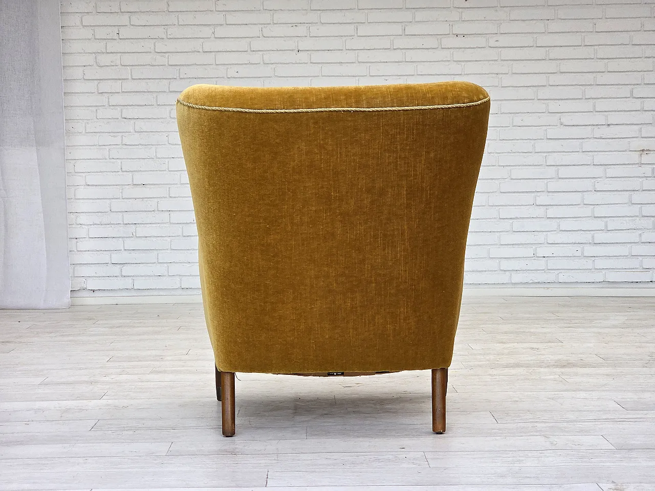 Danish armchair velour, beech wood, original, 1960s 14