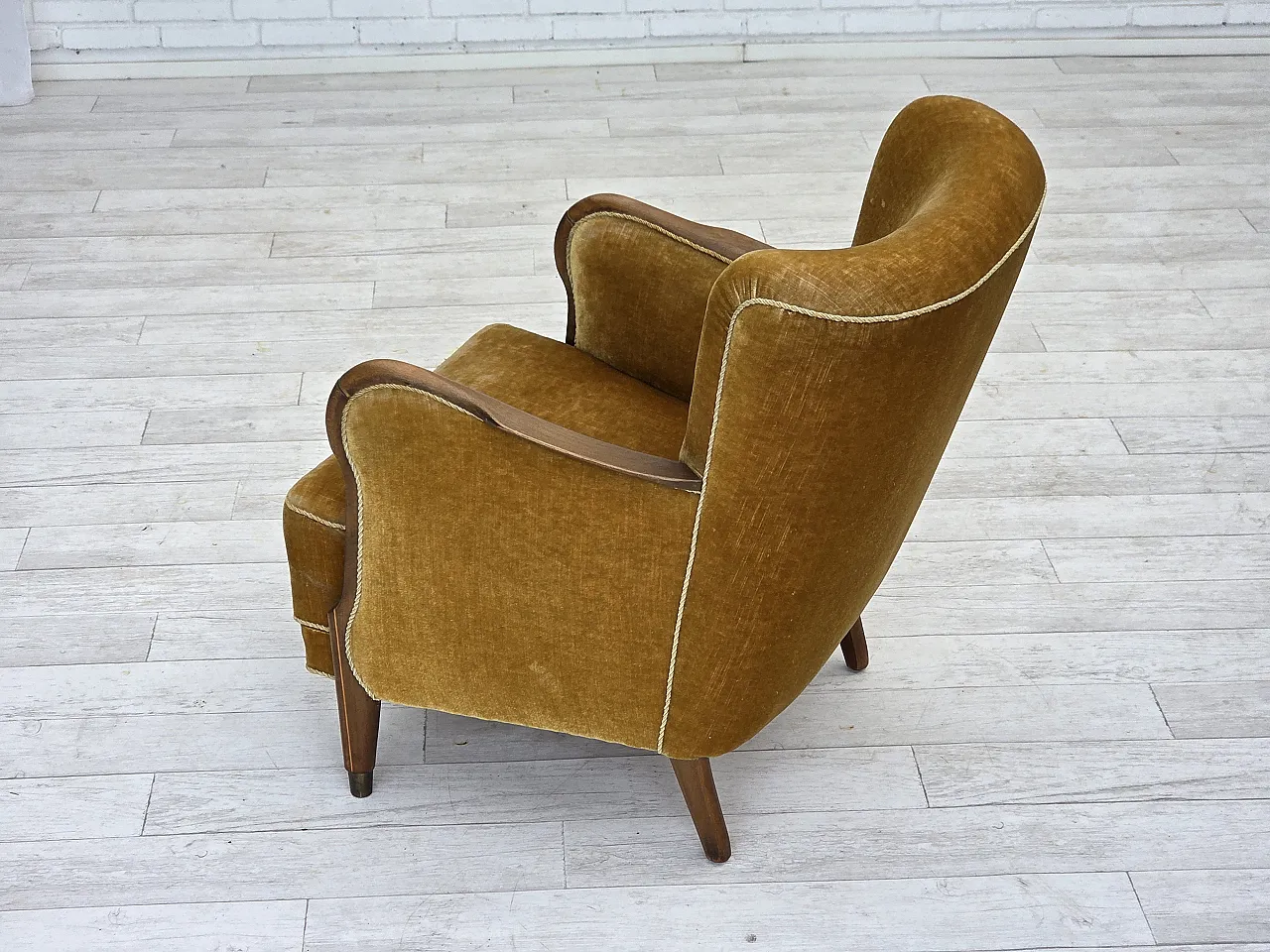 Danish armchair velour, beech wood, original, 1960s 15