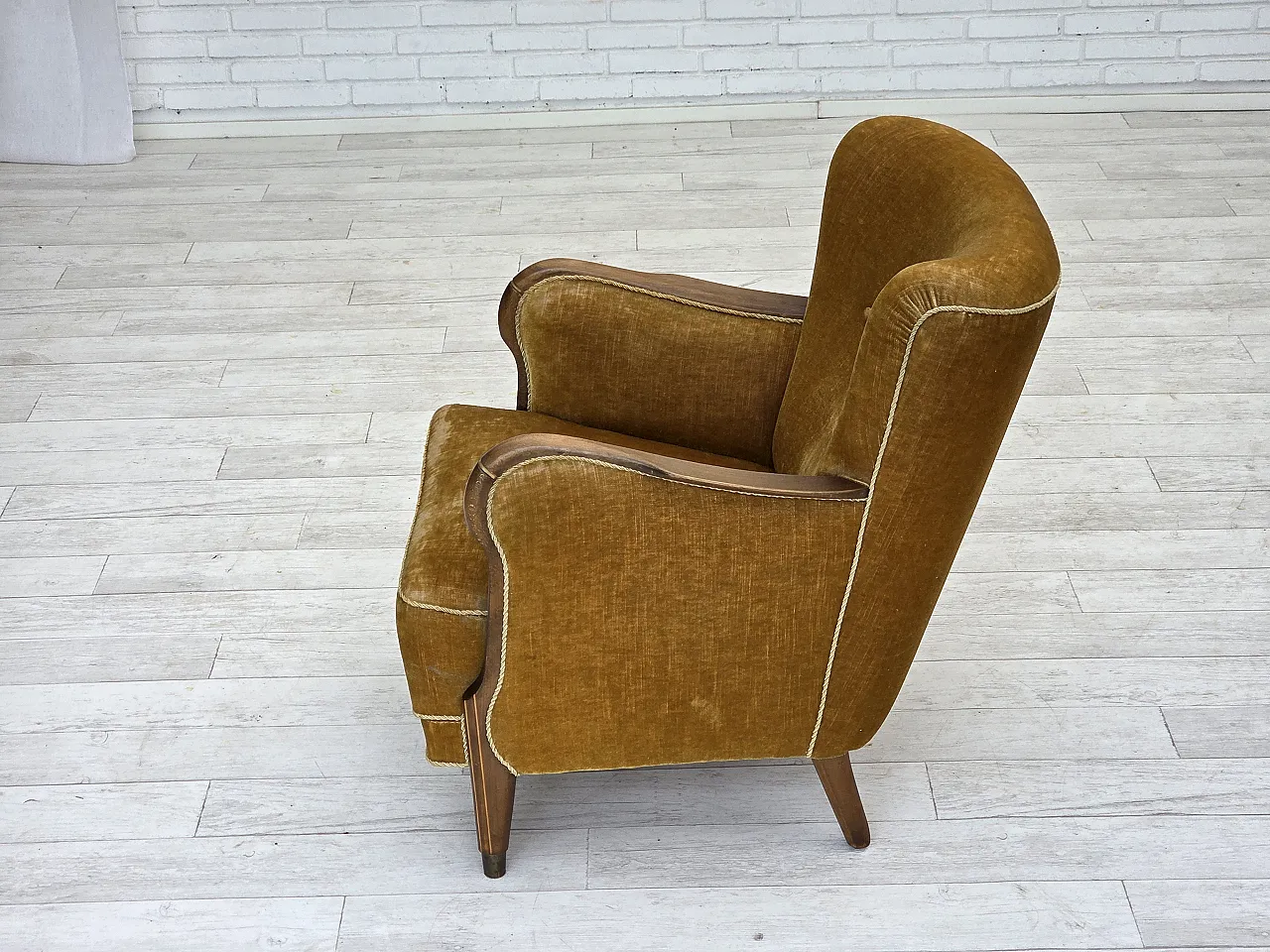 Danish armchair velour, beech wood, original, 1960s 16