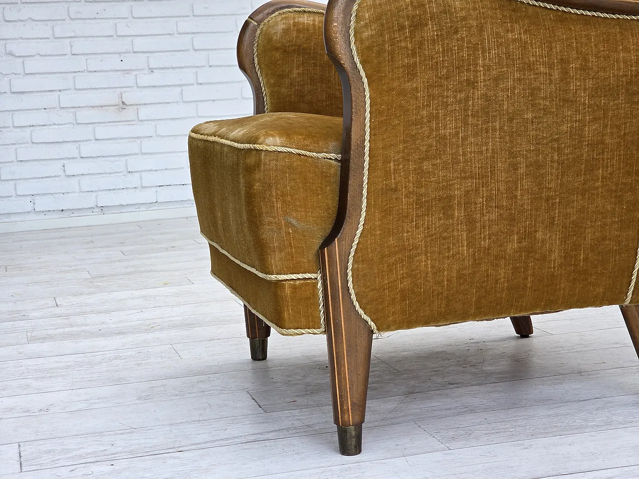 Danish armchair velour, beech wood, original, 1960s 17