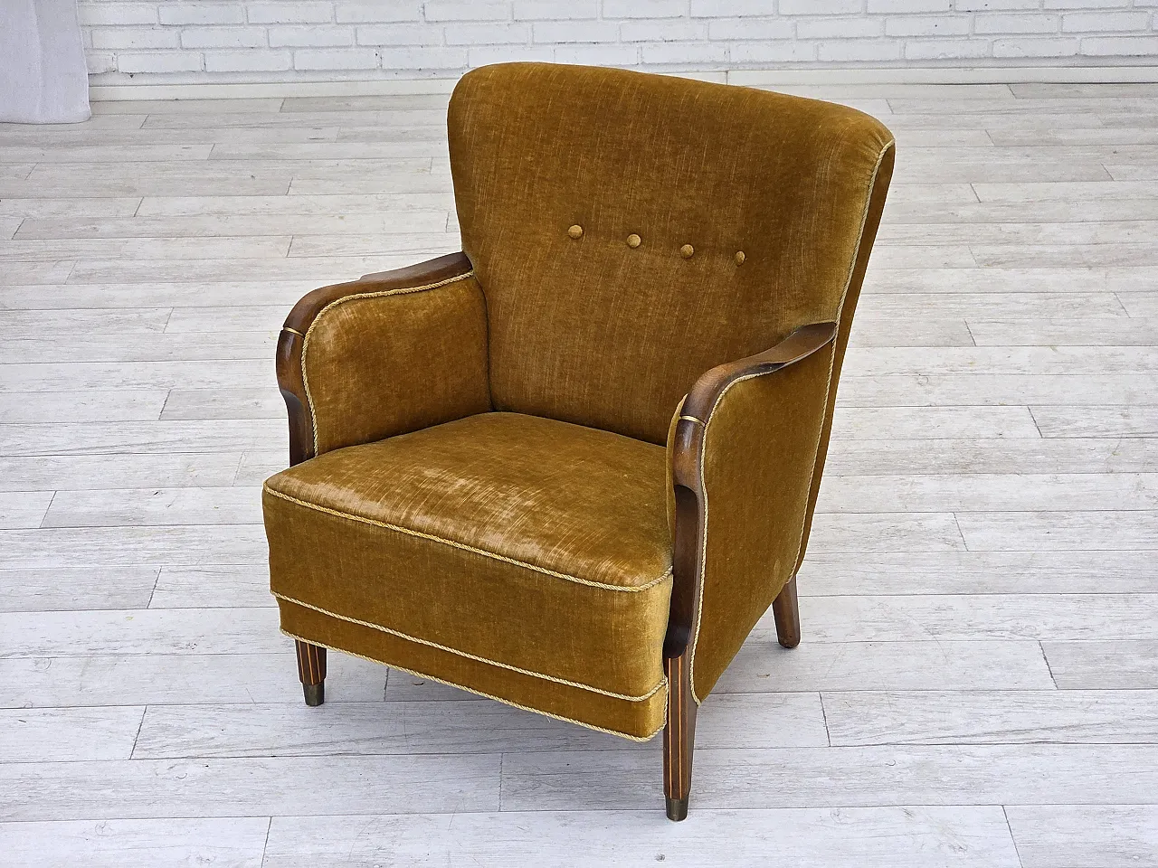 Danish armchair velour, beech wood, original, 1960s 20