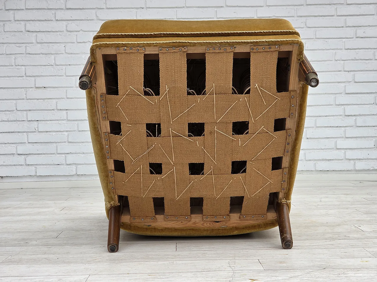 Danish armchair velour, beech wood, original, 1960s 21