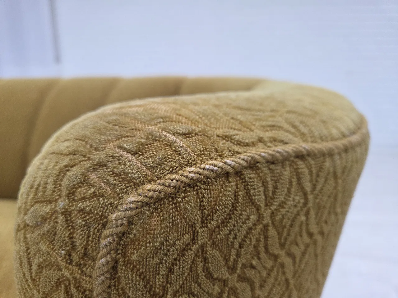 Danish 2 seater "Banan" sofa, green wool, ash wood, 1960s 3