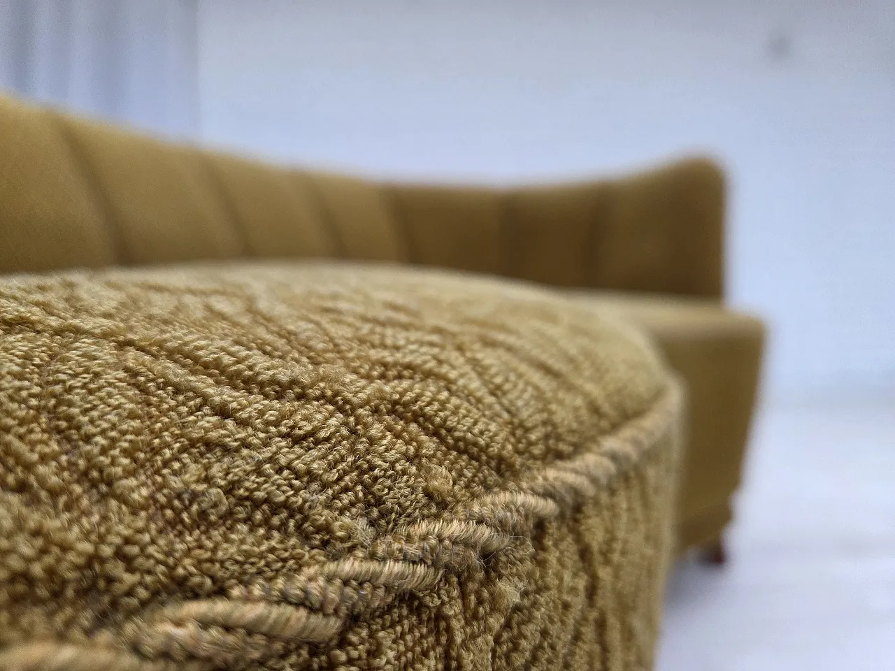 Danish 2 seater "Banan" sofa, green wool, ash wood, 1960s 8