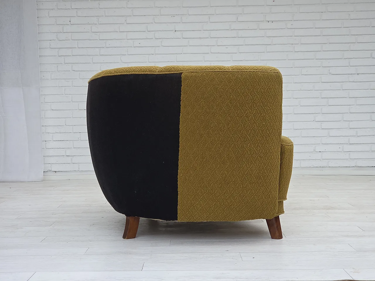 Danish 2 seater "Banan" sofa, green wool, ash wood, 1960s 9