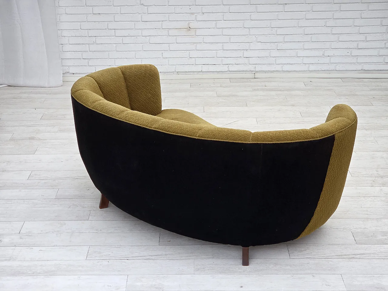 Danish 2 seater "Banan" sofa, green wool, ash wood, 1960s 11