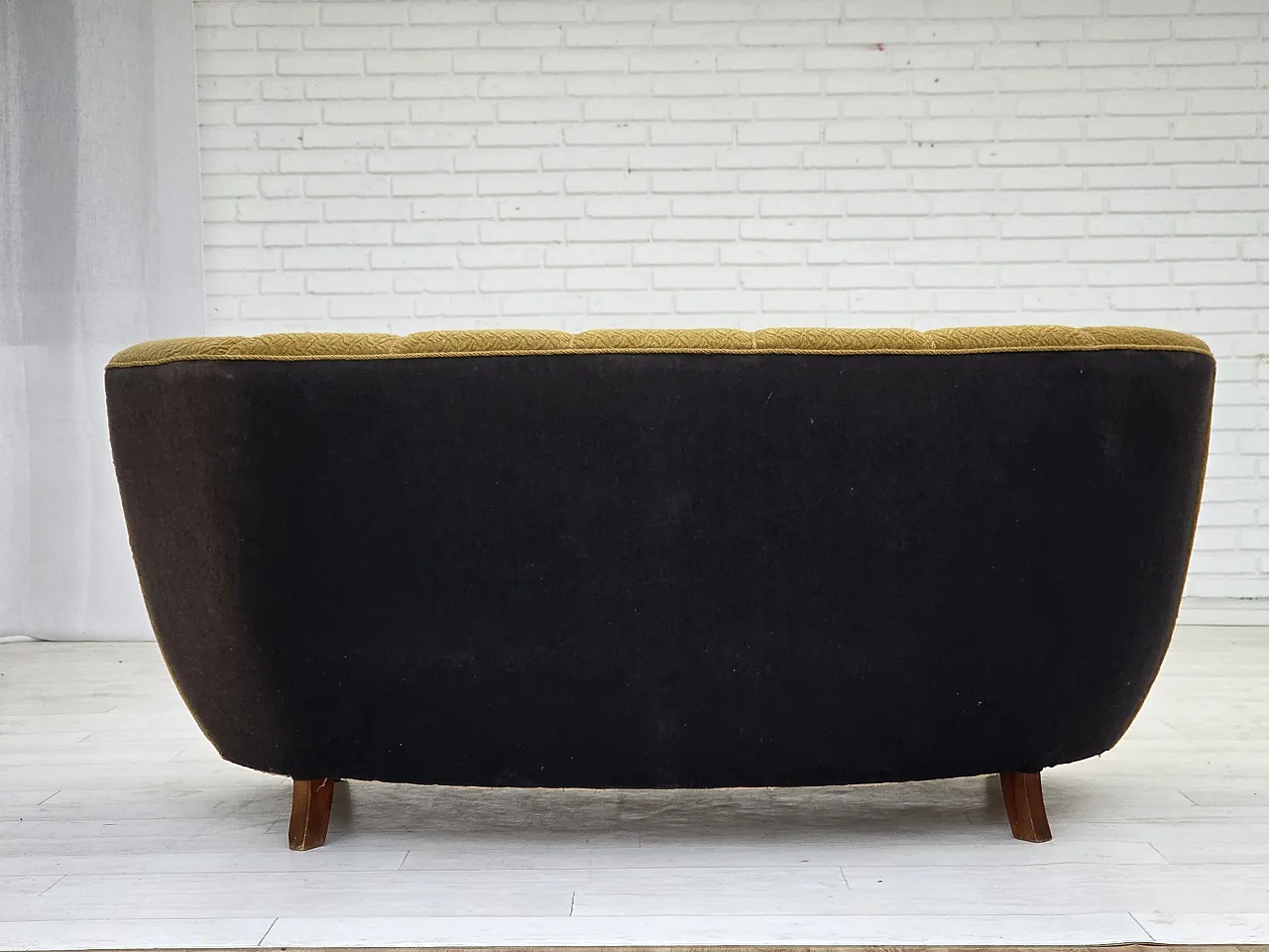 Danish 2 seater "Banan" sofa, green wool, ash wood, 1960s 12