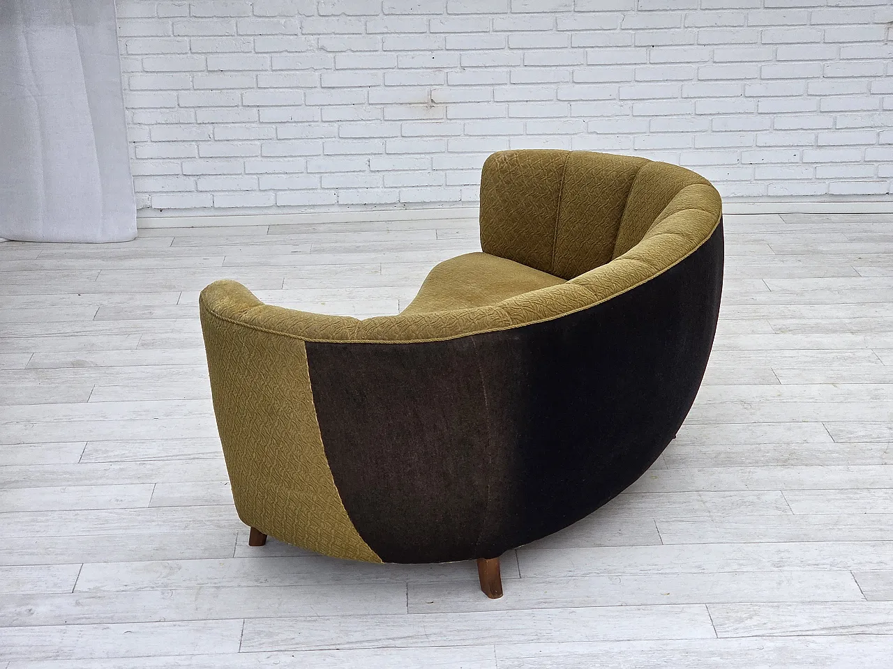 Danish 2 seater "Banan" sofa, green wool, ash wood, 1960s 14