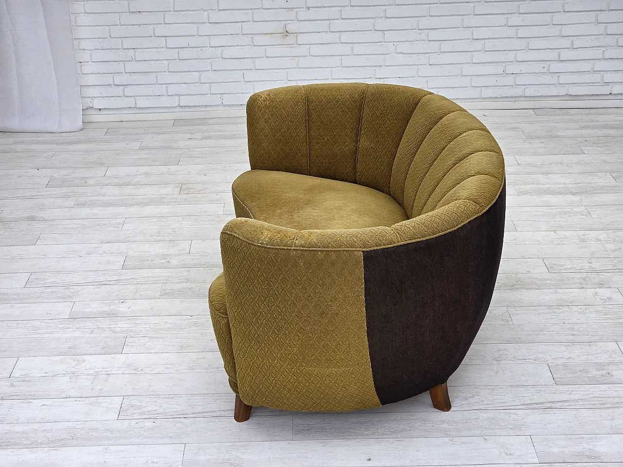 Danish 2 seater "Banan" sofa, green wool, ash wood, 1960s 15