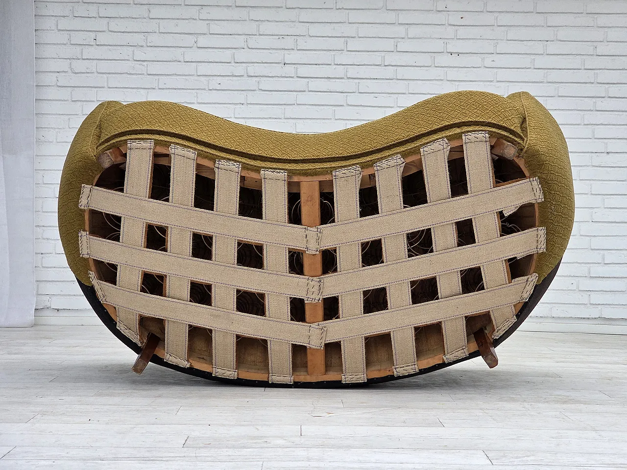 Danish 2 seater "Banan" sofa, green wool, ash wood, 1960s 18