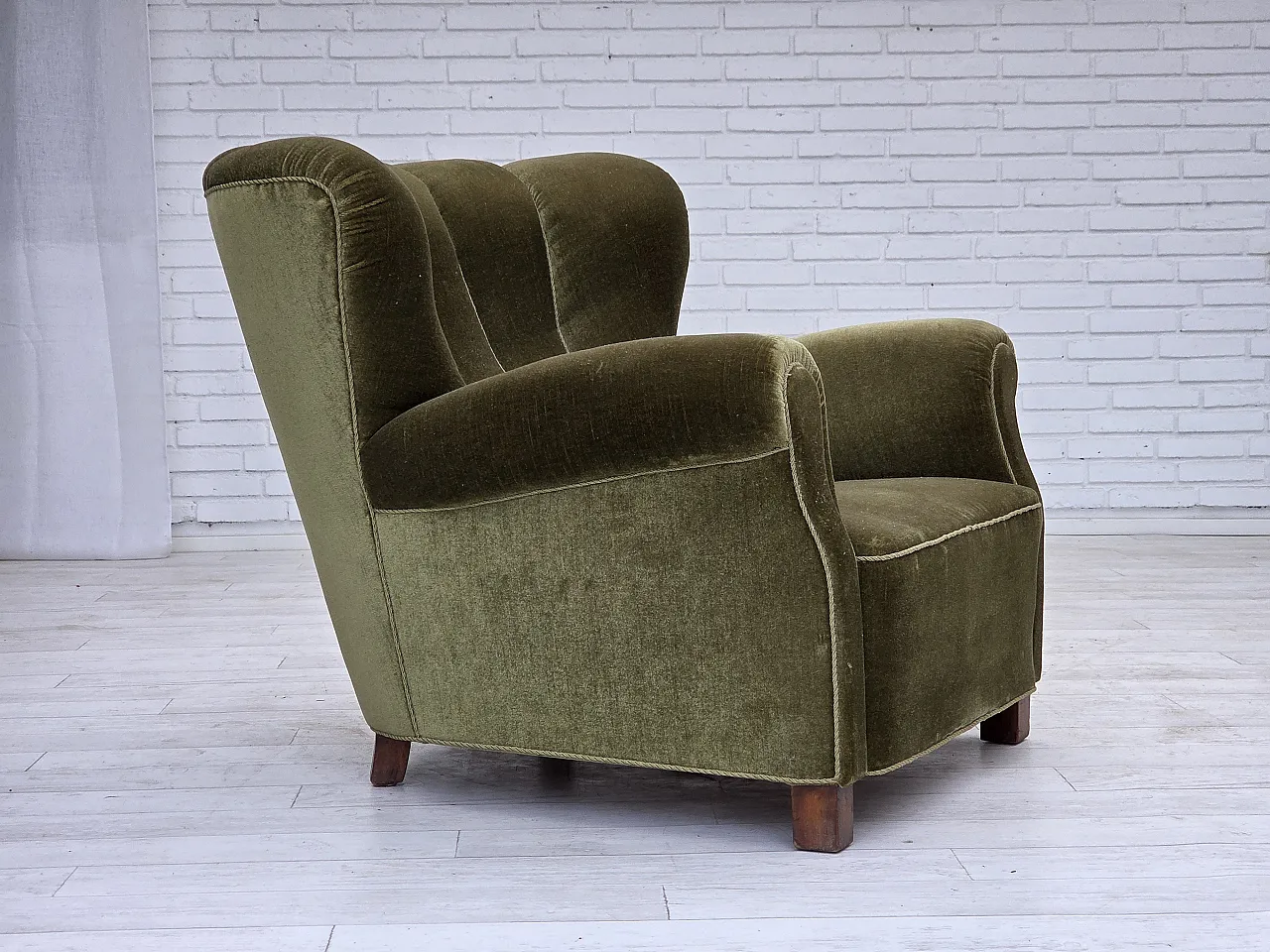 Danish relax armchair dark green velour, 1960s 1