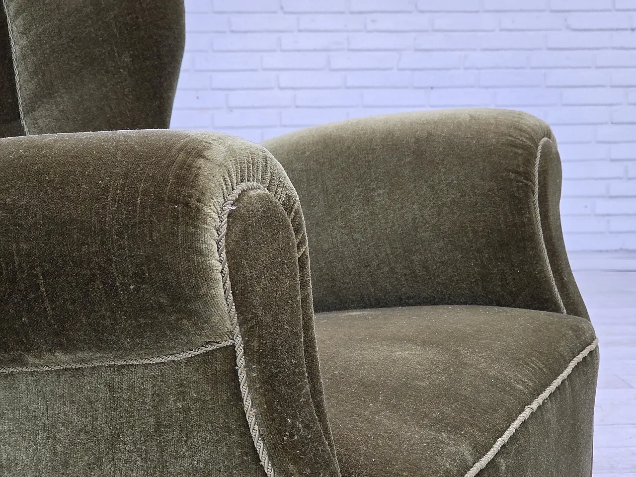 Danish relax armchair dark green velour, 1960s 4