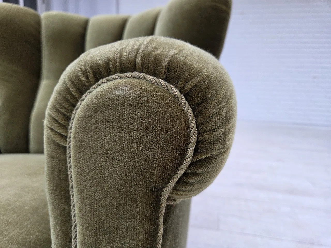 Danish relax armchair dark green velour, 1960s 7