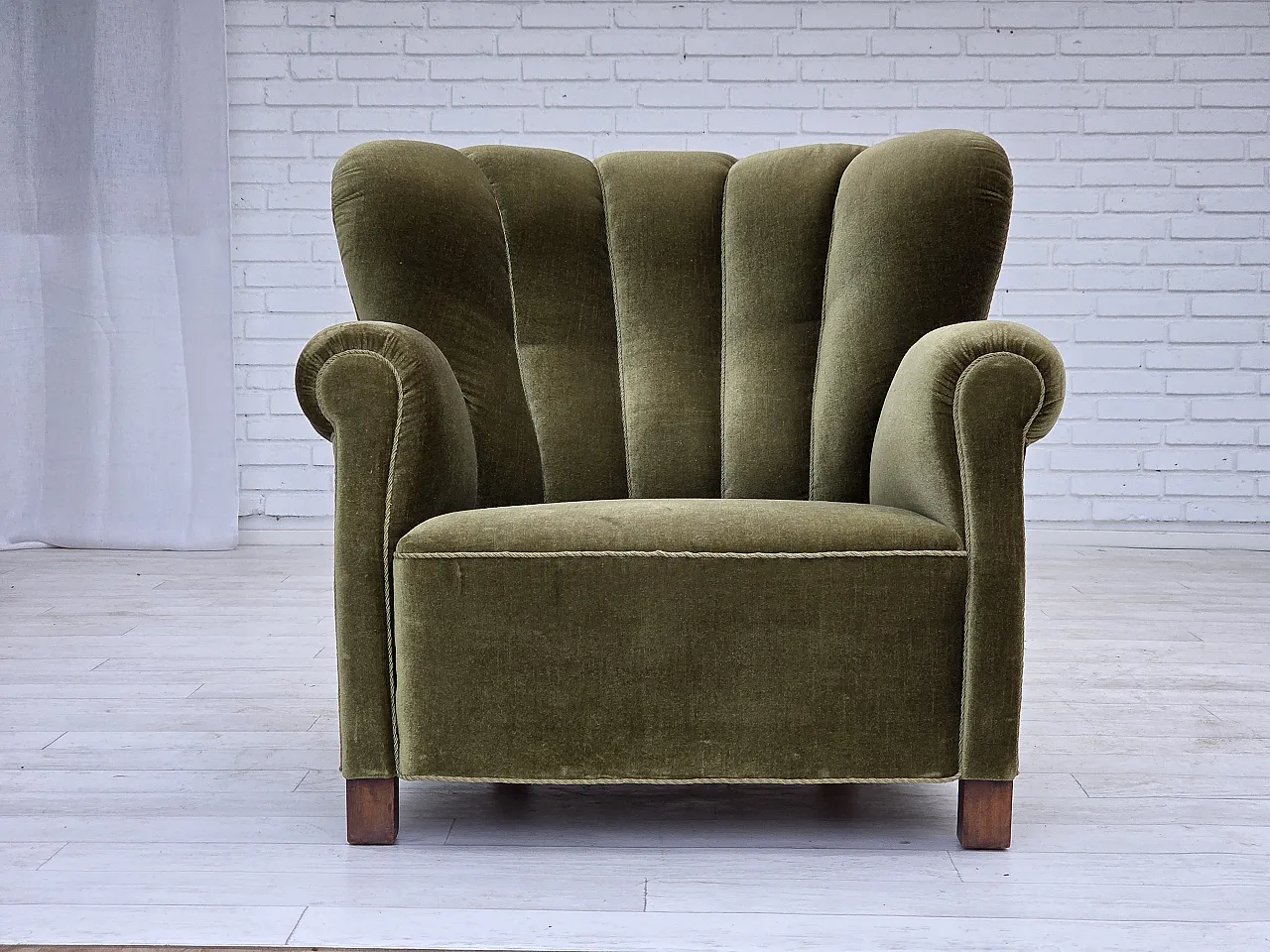 Danish relax armchair dark green velour, 1960s 8