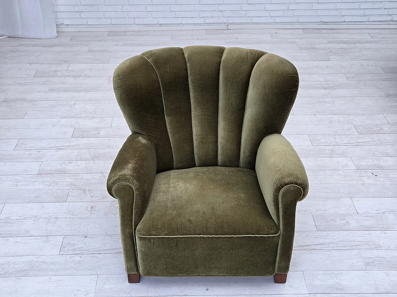 Danish relax armchair dark green velour, 1960s 9