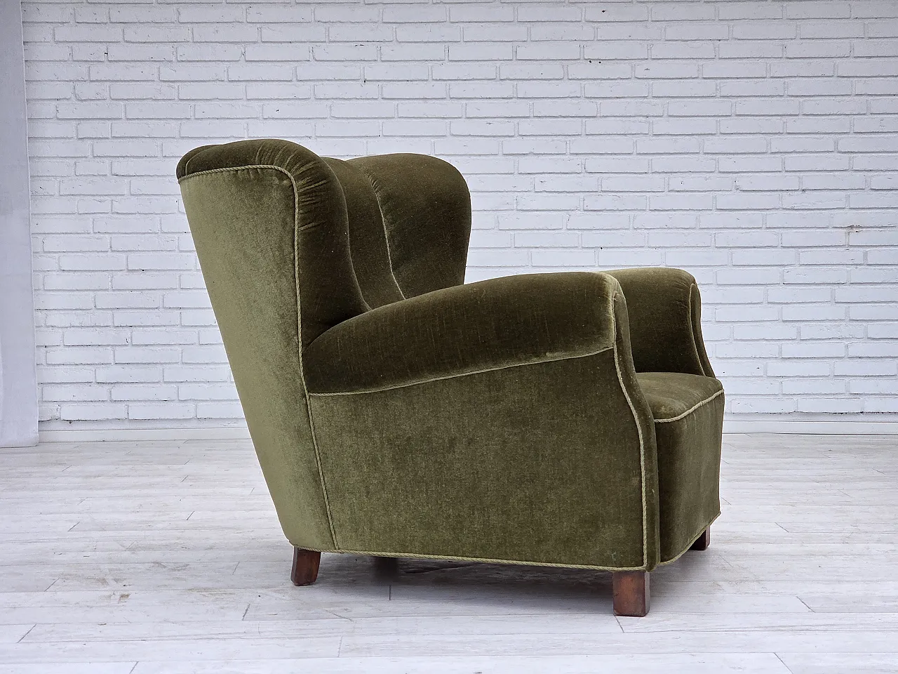 Danish relax armchair dark green velour, 1960s 10