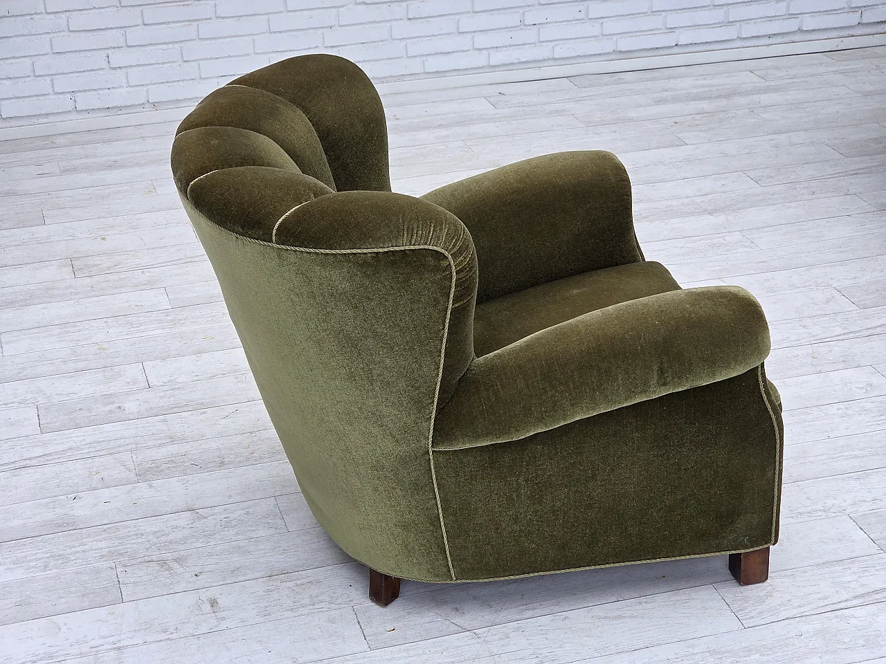 Danish relax armchair dark green velour, 1960s 11