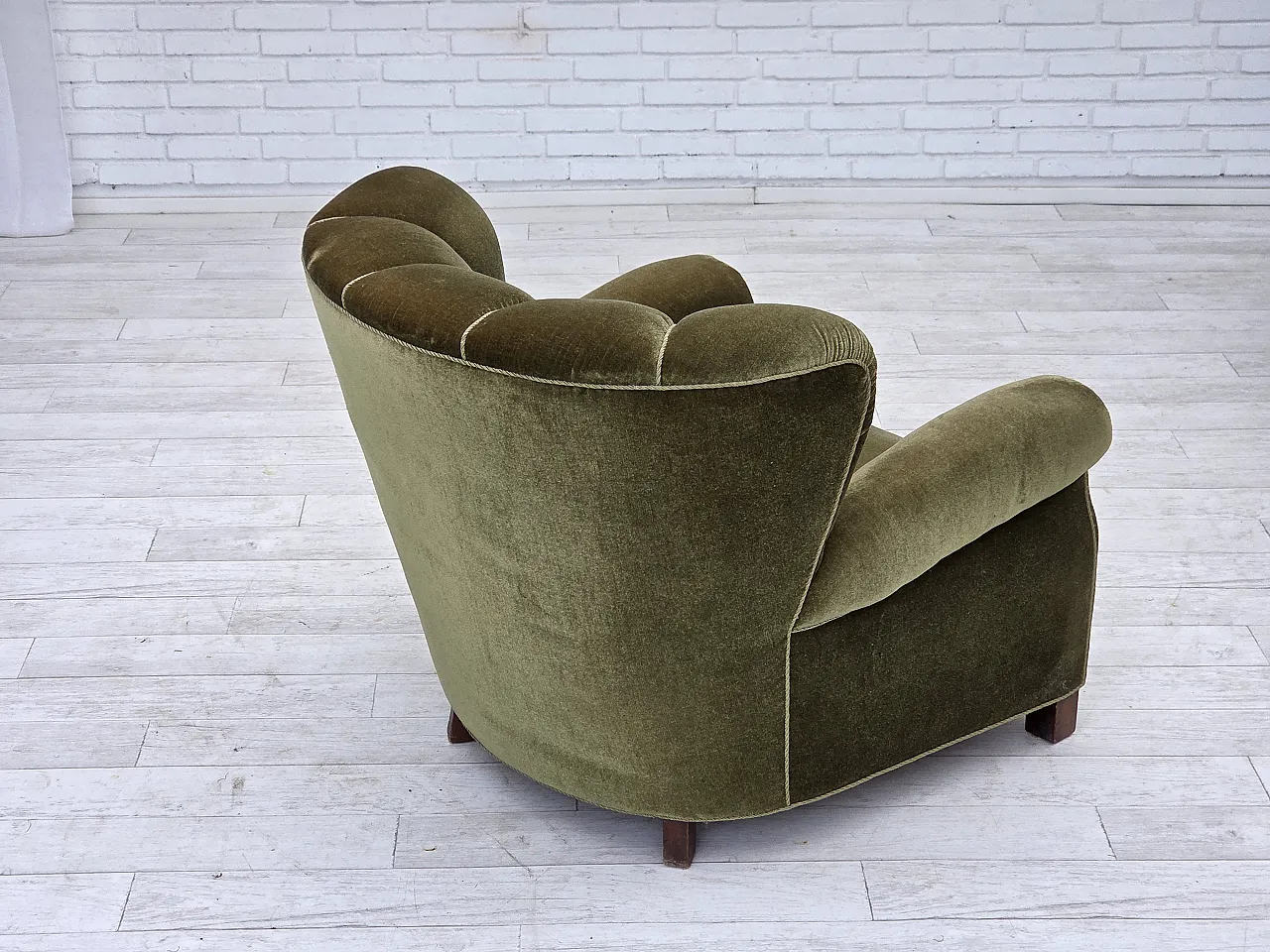 Danish relax armchair dark green velour, 1960s 12