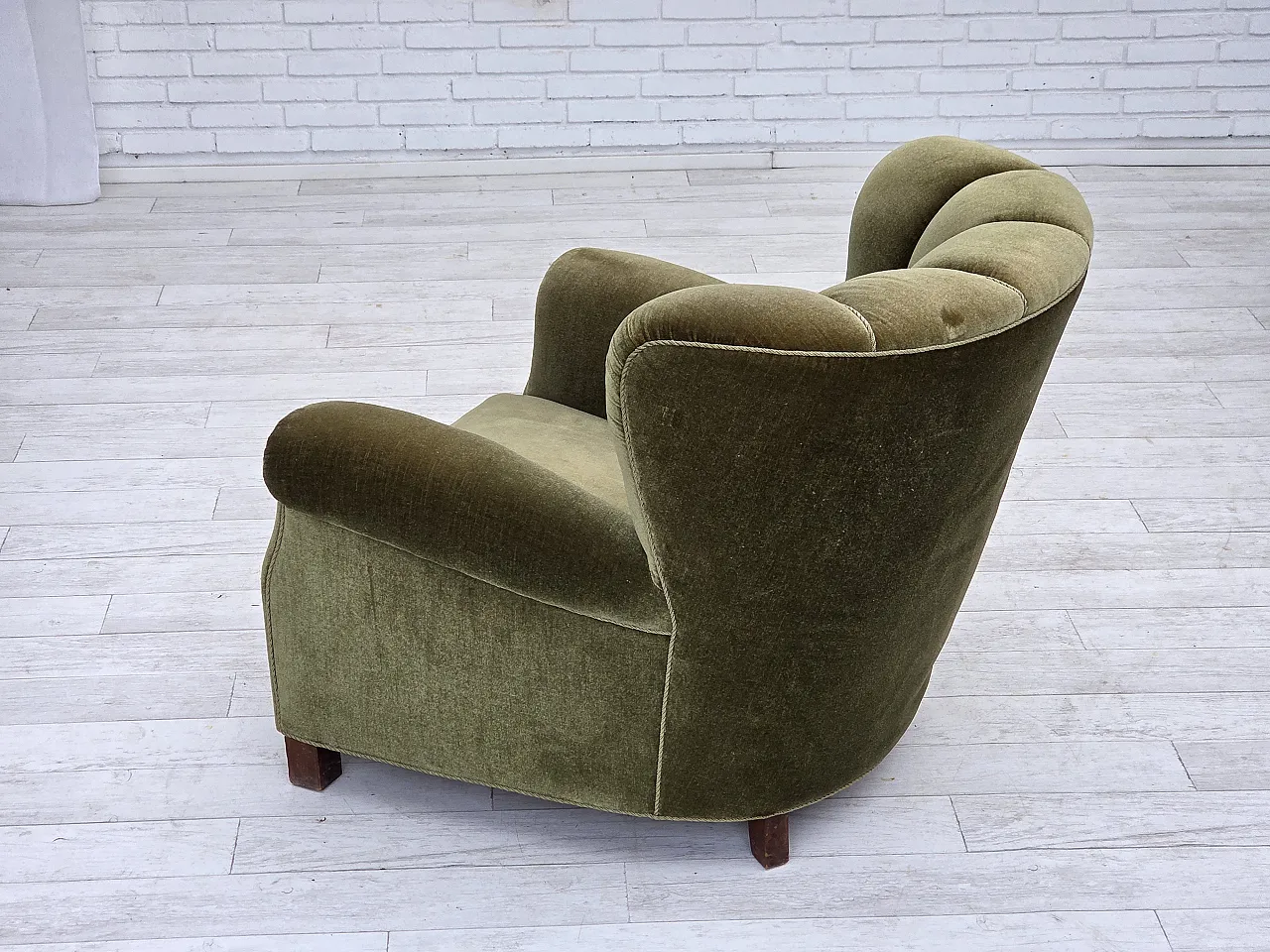 Danish relax armchair dark green velour, 1960s 14