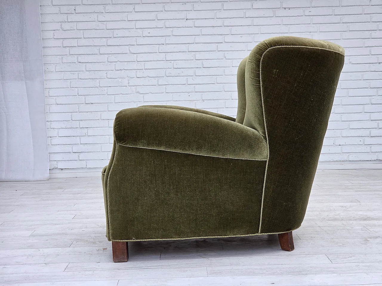 Danish relax armchair dark green velour, 1960s 15