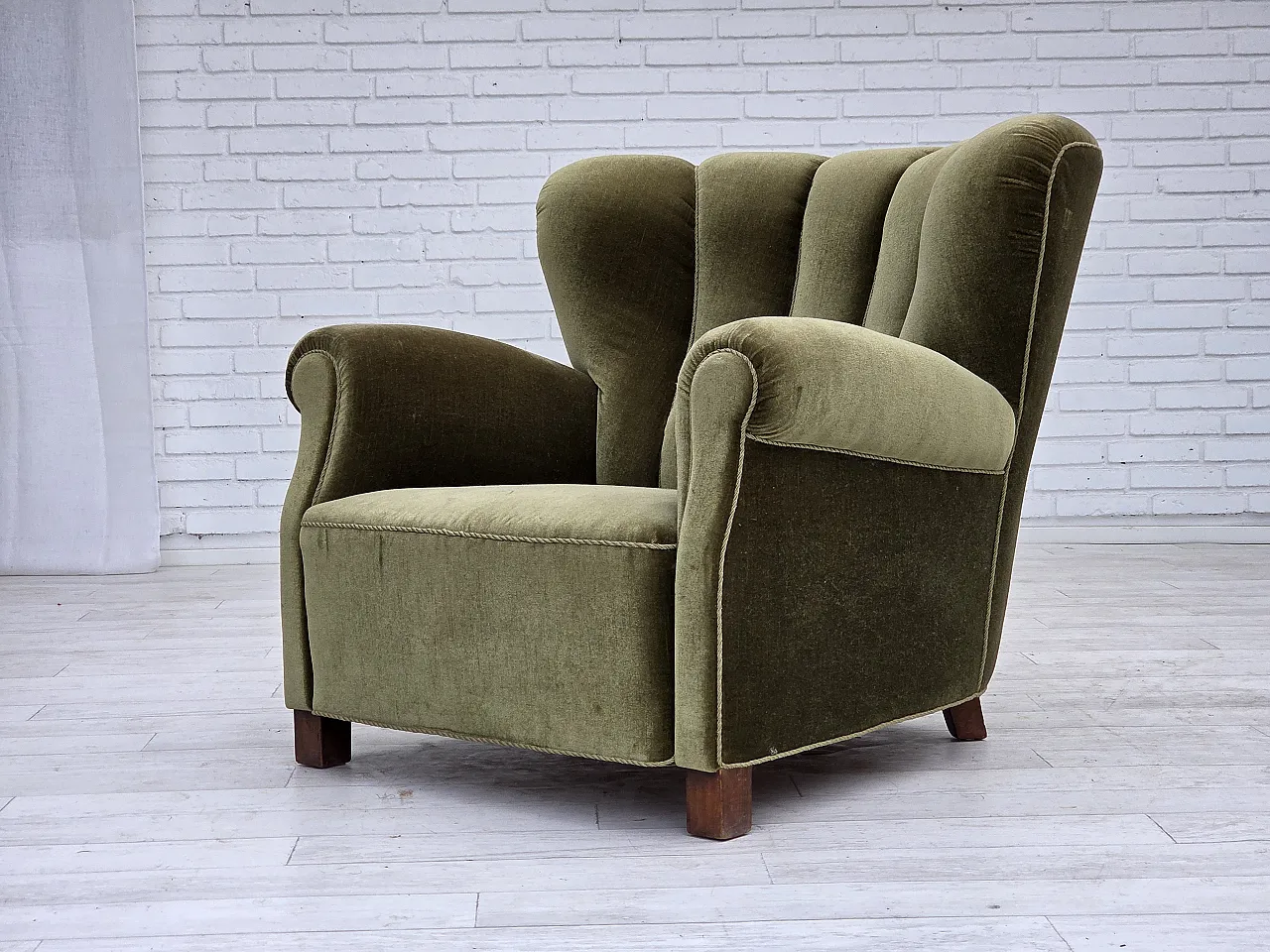 Danish relax armchair dark green velour, 1960s 16