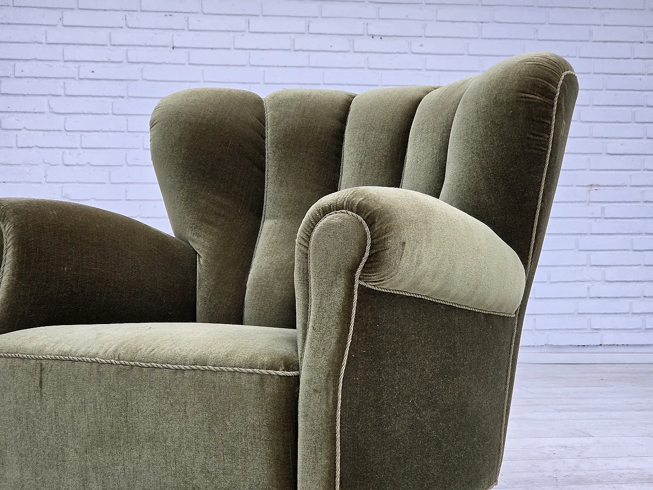 Danish relax armchair dark green velour, 1960s 17