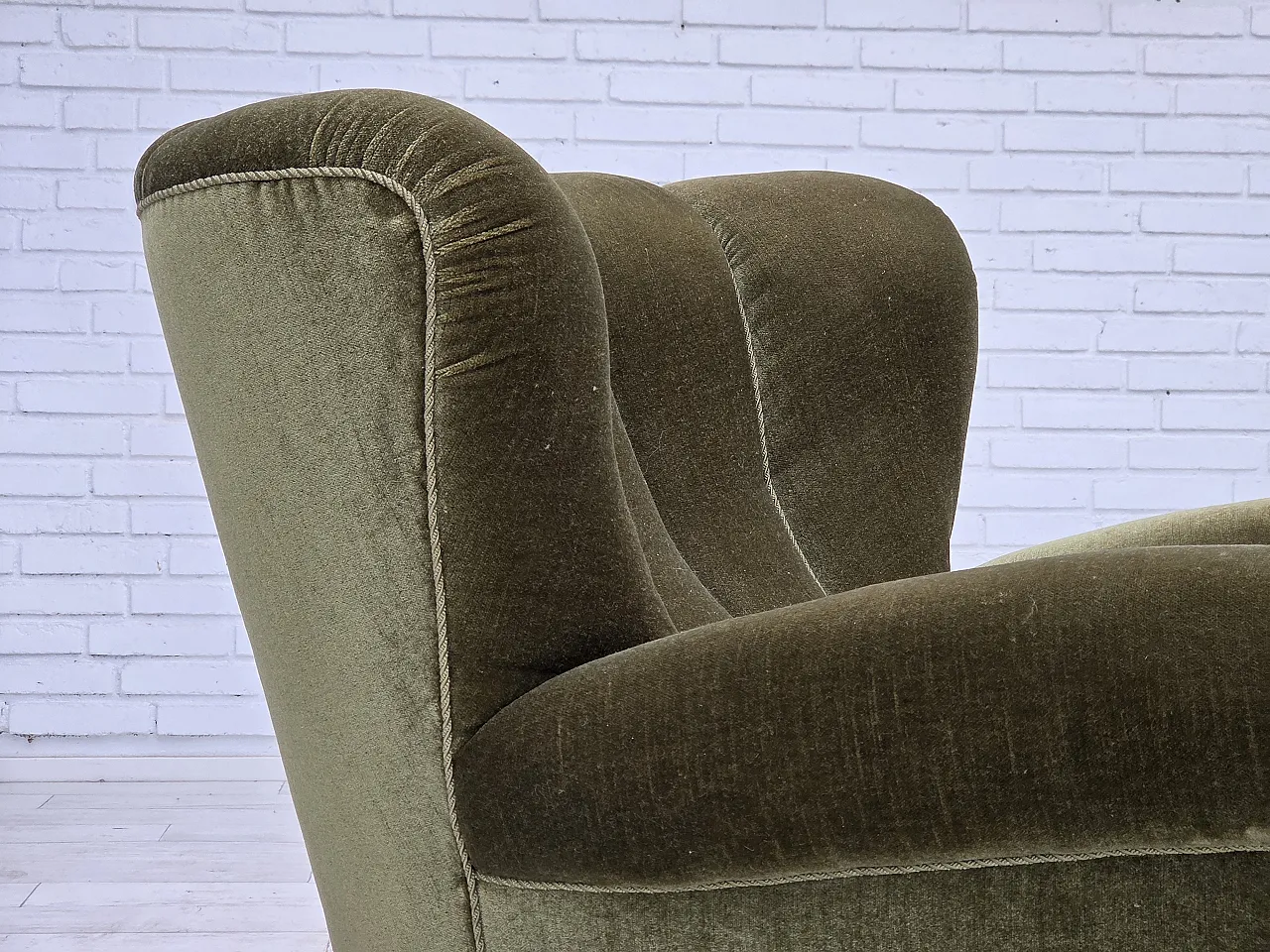 Danish relax armchair dark green velour, 1960s 18