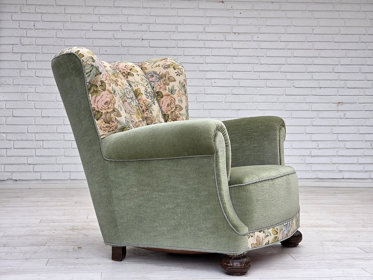 Danish relax armchair, green velour, 1970s 2