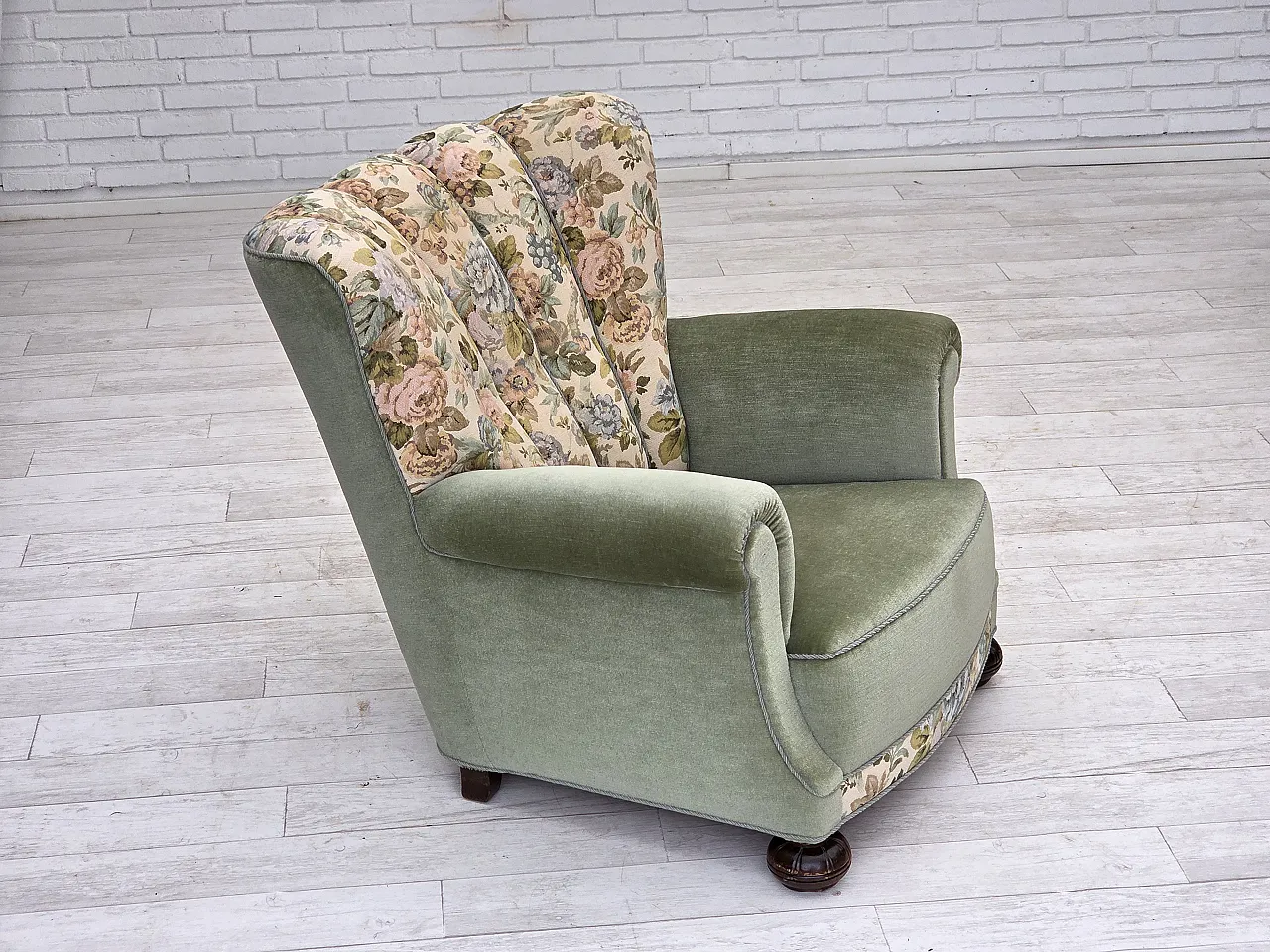 Danish relax armchair, green velour, 1970s 3