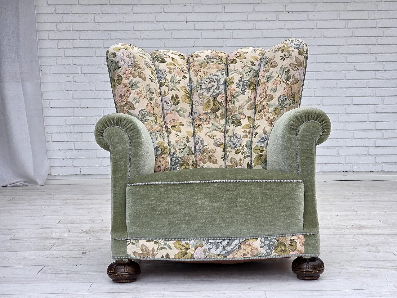 Danish relax armchair, green velour, 1970s 11